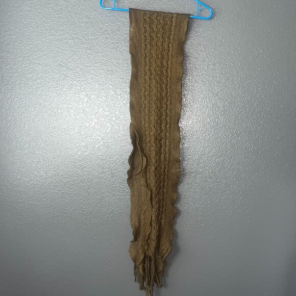 Women’s Brown Cable Knit Scarf Fringe Long Winter Fall Accessory - Picture 1 of 4